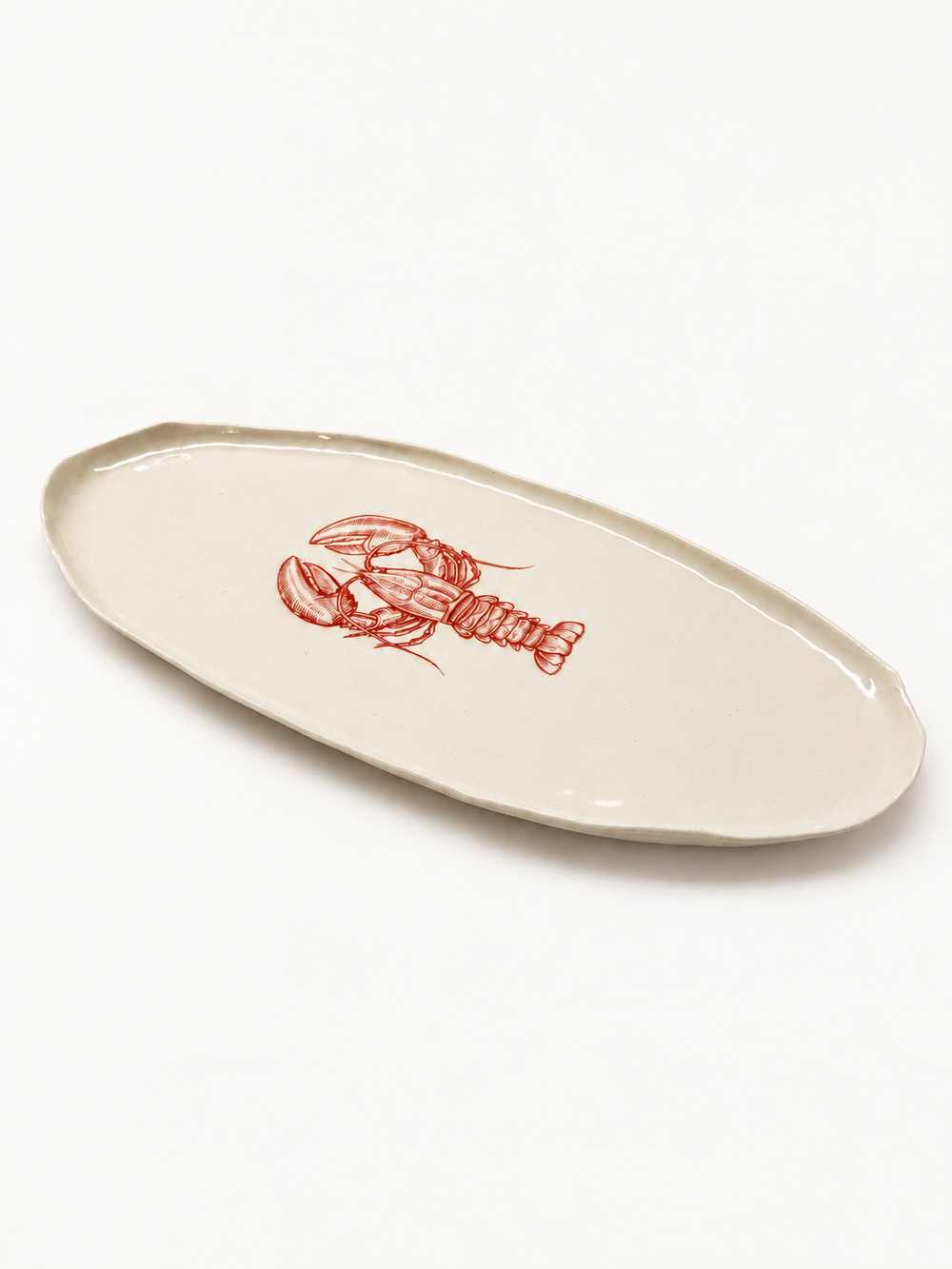 Angled view of handmade lobster platter